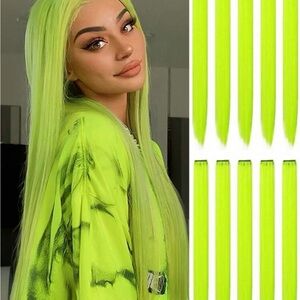 Lemon Yellow Straight Clip-In Hair Extensions - Vibrant Lime Green